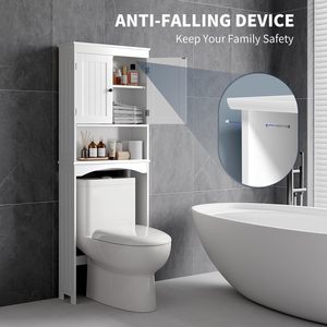 Meuble <span class=keywords><strong>de</strong></span> rangement pour toilettes avec étagère ouverte et étagère réglable, organisateur <span class=keywords><strong>de</strong></span> rangement avec portes doubles, autoportant - Product Image 5