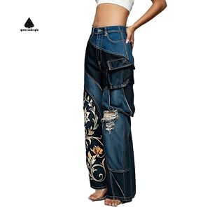 Jeans Vintage di Alta Qualità con Ricamo 3D Y2k, <span class=keywords><strong>Pantaloni</strong></span> Casual da <span class=keywords><strong>Donna</strong></span> Streetwear, Jeans a Vita Alta <span class=keywords><strong>Oversize</strong></span> - Product Image 1