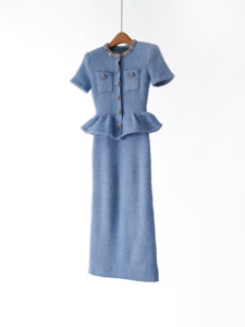 S~P 2026 Nuovo Abito in <span class=keywords><strong>Maglia</strong></span> Elegante <span class=keywords><strong>Blu</strong></span> Nebbia con Diamanti, Modellante in Vita, Collezione Primavera Precoce - Product Image 3