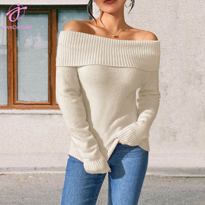 Loveda all'ingrosso da donna Slim Fit colletto <span class=keywords><strong>monospalla</strong></span> maglione Sexy off the shoulen tinta unita <span class=keywords><strong>maglia</strong></span> di Base - Product Image 6