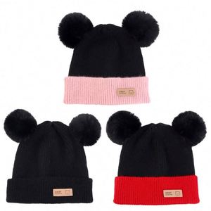 Gorro de Invierno Personalizado al por Mayor, con Doble Pompón, para Niños de 1 a 3 Años, Cálido, de Punto, con Forro Polar, Gorro Holgado para Niño, de Acrílico - Product Image 2