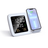 Fournisseur doré d'Alibaba, chargeur sans fil de réveil numérique 4 en 1 multifonctionnel OEM 15W avec affichage de la température par LED