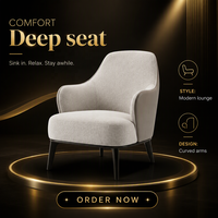 Fauteuil de salon moderne à assise profonde en tissu bicolore et cuir, avec accoudoirs inclinés, pour hôtel de luxe, chambre, villa, club