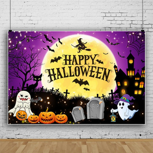 ธงแขวนผนังลายฮาโลวีนพิมพ์ดิจิตอลสีเต็มรูปแบบสั่งทำได้แบนเนอร์ผ้าพื้นหลัง - Product Image 4