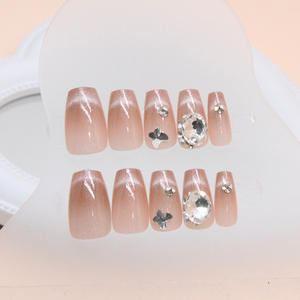 웃는 고양이 눈 갑옷을 입고 탈착식 프랑스 고양이 눈 거짓 손톱 클립 더미 드릴 손톱에 큰 다이아몬드 프레스 - Product Image 3