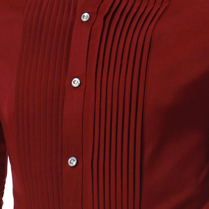 Chemises pour hommes, nouvelle mode 2024, taille européenne, manches longues, col à revers, boutons sur le devant, design plissé, hauts pour jeunes hommes, <span class=keywords><strong>chemise</strong></span> décontractée - Product Image 6