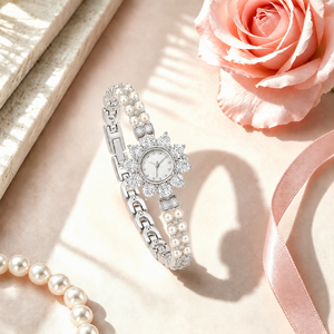 Đồng hồ đeo tay nữ mạ bạc đồng thau, mặt số MOP, đính zircon hoa hướng dương, dây đeo ngọc trai, logo OHALAN tùy chỉnh, chống nước, làm quà tặng - Product Image 3