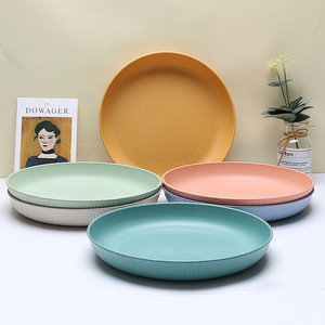 Wheat Plate Round Shallow Dish Set Solid Color Eco Friendly Dinnerware For Camping Food Serving - Product Image 3