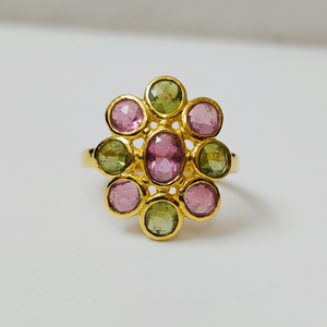 Anillo delicado de turmalina multicolor, anillo multillamativo de plata 925, anillo minimalista chapado en oro de 14K, anillo de promesa de boda, regalo de amor - Product Image 1