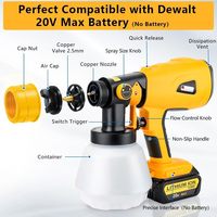 Pistolet de pulvérisation pour batterie Dewalt 20V (batterie non incluse), pistolet de pulvérisation sans fil HVLP 200W, moteur sans balais