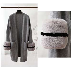 Cárdigan Largo de Punto de Alta Calidad para <span class=keywords><strong>Mujer</strong></span>, Elegante y Clásico, con Puños de Piel Sintética - Product Image 6