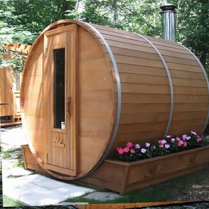 ห้องซาวน่าทรงกระบอกไม้ซีดาร์แดงแท้ สำหรับ 4-6 คน พร้อมระบบทำความร้อนด้วยฟืน ขนาดสั่งทำได้ สำหรับใช้ภายนอกบ้านในวิลล่า - Product Image 2