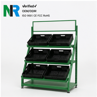 Klantspecifieke metalen displayrekken voor supermarkten, fruit- en groentekratten, meerlaags rek, OEM ODM