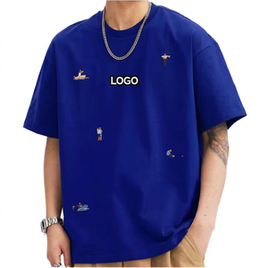 Nouveau T-shirt Homme Bleu 2026 à Épaules Tombantes, Sérigraphié, 220g, Écologique, Logo Brodé Personnalisé, Coton Lourd, Streetwear - Product Image 1