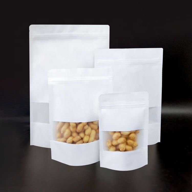 Custom Printed White Brown Kraft Paper Bags Stand up Pouch Window With Your Own Logo