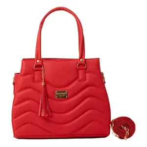 Bolso de Mano Ondulado Acolchado Rojo para Mujer Fana Alissa M3771, Dos Asas, Cierre de Cremallera, Forma de Almohada, Elegante, para Uso Diario - Product Image 1