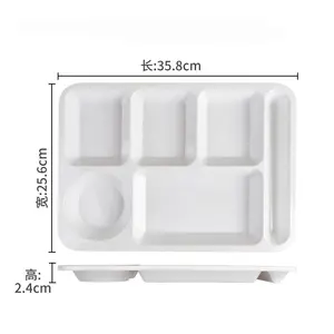Factory Reusable School Lunch Food Divide Portion Plate Melamine 6 compartment Tray