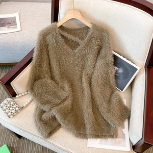 Pullover personalizzato soffice maglioni da <span class=keywords><strong>donna</strong></span> morbidi in lana alla moda maglioni da <span class=keywords><strong>donna</strong></span> maglione largo a maniche lunghe Top da ragazza - Product Image 2