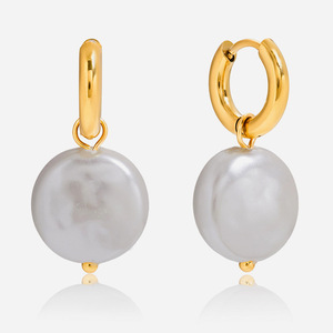 Pendientes colgantes de acero inoxidable con perlas de imitación, bola redonda, joyería para uso diario - Product Image 1