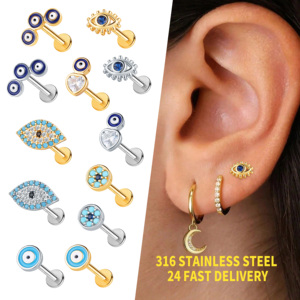 In magazzino In acciaio inox Piercing a dorso piatto borchia <span class=keywords><strong>argento</strong></span> placcato oro malocchio serie Labret lobo orecchio a bottone - Product Image 1