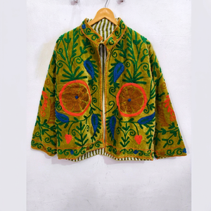 Suzani Embroidered <b>Velvet</b> Short Casual Sweet <b>Jacket</b> <b>Women</b> Breathable Handcrafted Artisan Custom Cotton decent design - Product Image 1