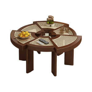 Solid Wood <b>Coffee</b> <b>Table</b> Rattan Woven Polygonal Splicing Living Room Home Small Apartment Natural <b>Walnut</b> Color - Product Image 1