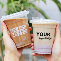 Gobelet en plastique PET personnalisé avec logo, 98 gobelets, transparent, réutilisable, à emporter, pour fête, café, jus, boisson, gobelet jetable en PET avec couvercle