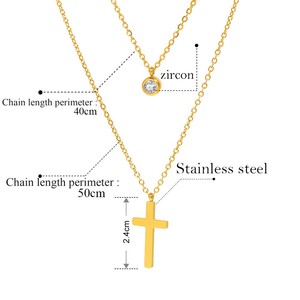 Colliers en or vintage légers et luxueux pour femmes, collier superposé à croix en zircon, accessoires en acier inoxydable pour femmes - Product Image 4