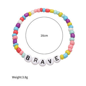OEM personalizzato Logo semi di perline braccialetti colorati bella lettera fortunata sorriso braccialetto gioielli fatto a mano braccialetto per donne ragazze bambini - Product Image 4