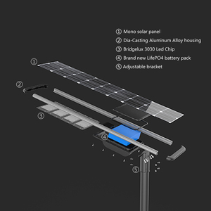 Outdoor IP66 Solar <b>LED</b> Street <b>Light</b> All-in-One 40W 50W 100W <b>Motion</b> <b>Sensor</b> & Timing Control - Product Image 2