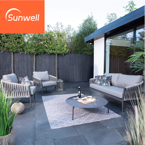 Ensemble <span class=keywords><strong>de</strong></span> <span class=keywords><strong>salon</strong></span> <span class=keywords><strong>de</strong></span> <span class=keywords><strong>jardin</strong></span> tout temps, mobilier d'extérieur moderne, canapé <span class=keywords><strong>de</strong></span> patio en aluminium gris avec revêtement en poudre imperméable et cordage - Product Image 2