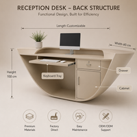 Comptoir de réception incurvé de luxe moderne, sur mesure pour salon de beauté ou bureau, avec éclairage LED