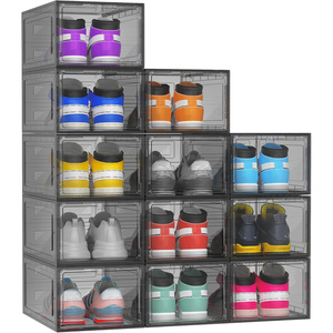 Modern Clear Stackable Detachable Foldable Multifunctional Waterproof Shoe <b>Storage</b> Cabinet Plastic Sneaker <b>Box</b> Transparent - Product Image 1
