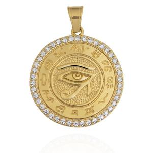 Pendentif Hip-Hop en Acier Inoxydable avec Cristal Transparent Œil d'Horus, Plaqué Or PVD, Fabrication de Bijoux - Product Image 2