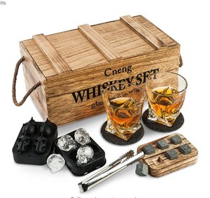 Customized Whiskey Rocks Stones Glasses Gift Set Whiskey Rocks Chilling Stones with Wooden Box