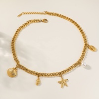 Dazan nouveau chaud 18k plaqué or sans ternissure en acier inoxydable été plage or breloques baroque collier de perles hawaïen automne bijoux