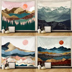 MU tapeçaria de parede personalizada com design de montanha, decoração de quarto, estilo moderno, logotipo personalizado, tapeçaria impressa para pendurar na parede