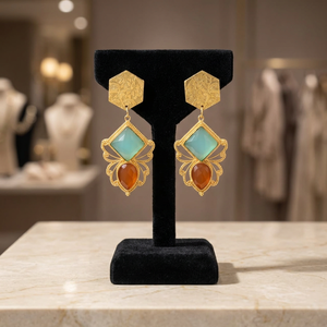 Pendientes Étnicos de Latón Chapado en Oro Hechos a Mano con Piedras Preciosas, Moda de Boda Unisex - Product Image 3