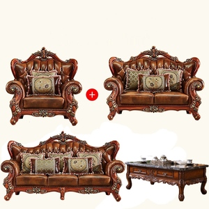 Mới Châu Âu Phong Cách Hoàng Gia Da Sofa Kết Hợp Rắn Gỗ Hai Mặt Khắc Phòng Khách Sang Trọng Ghế Sofa Set Cho Nhà - Product Image 5