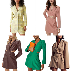 Chất Lượng Cao Đơn Giản Phong Cách Áo Gió Bọc Blazer Váy Ve Áo Rãnh Phụ Nữ Giữa Chiều Dài Kaki Rắn Sang Trọng Thanh Lịch Dresses - Product Image 2