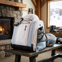 Sac à dos pour chaussures de ski/snowboard blanc et bleu clair, imperméable, en polyester, avec fermeture éclair, grande capacité de rangement, sangle élastique, maille