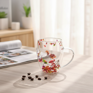 <span class=keywords><strong>Tasse</strong></span> à café en verre réutilisable à <span class=keywords><strong>double</strong></span> <span class=keywords><strong>paroi</strong></span> pré-percée de 350 ml sans BPA <span class=keywords><strong>avec</strong></span> poignée, bouchon, globe à neige, mugs à <span class=keywords><strong>expresso</strong></span>, latte, cappuccino, thé - Product Image 4