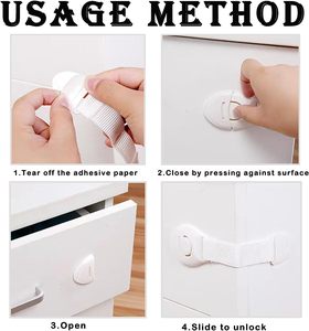 Cerradura de correa de seguridad para niños Gabinete adhesivo Cerraduras de cinta para nevera Cerradura de cajón a prueba de bebés Fácil instalación Diseño flexible Blanco - Product Image 5