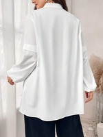 Blus Wanita Ukuran Besar Putih Model Pintuck Kancing Depan Longgar Grosir Kustom