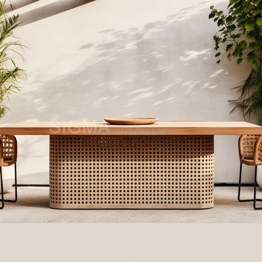 Newest Design Outside Patio Garden Wholesale Wooden Frame Outdoor Dining Set Teak Wood Dining Table