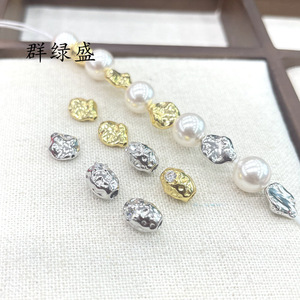 Qunlvsheng S925 Sterling Silver Irregular Textured <b>Beads</b> With Diamond <b>Set</b> For DIY Necklace Bracelet Spacer Loose <b>Beads</b> - Product Image 1