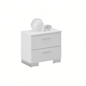 Comodino Bianco Lorimar con 2 Cassetti e Gambe Cromate, Arredamento Moderno per Camera da Letto - Product Image 1