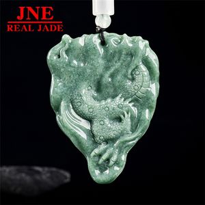 Pendentif en jade de dragon du zodiaque atmosphérique, de type émeraude naturelle, vert haricot, tridimensionnel, dominant, pour homme et femme - Product Image 2