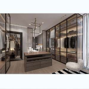 Meubles sur mesure pour toute la maison, chambre à coucher, luxe léger, porte en verre, placard en bois massif sur mesure avec poignées, anti-poussière, armoire - Product Image 6