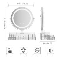 Miroir de maquillage rond avec éclairage LED, organisateur de cosmétiques de bureau, support de cadre détachable pour table, avec boîte de rangement, vente en gros